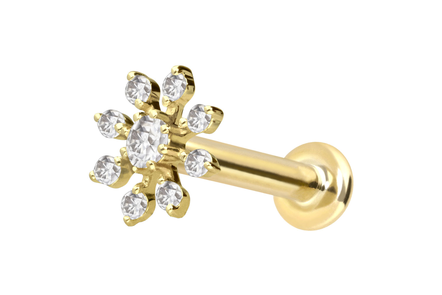 14 Karat Gold Labret Piercing mit Innengewinde MOISSANIT-BLUME